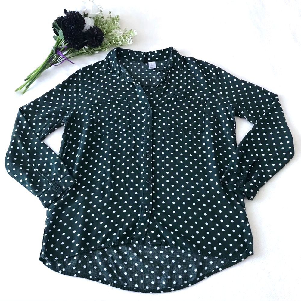 H&M Divided Button Down Top Size 6 Green White